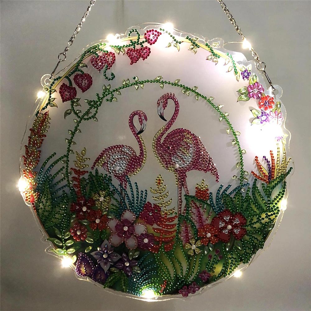 5D Diamond Painting Door Hanger Flamingos with LED and Pendant