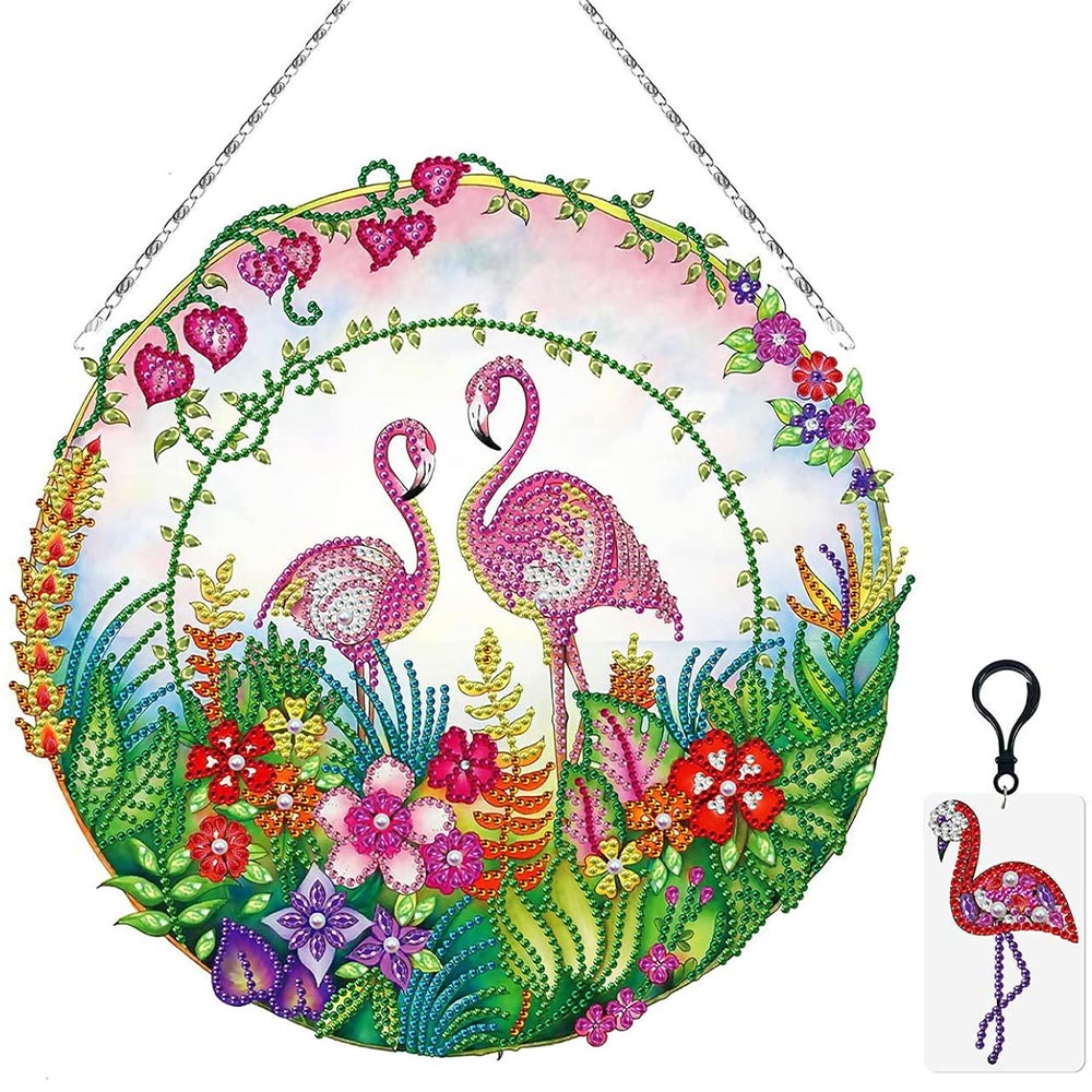 5D Diamond Painting Door Hanger Flamingos with LED and Pendant