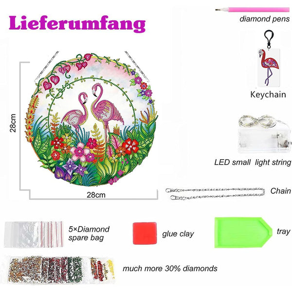 5D Diamond Painting Door Hanger Flamingos with LED and Pendant