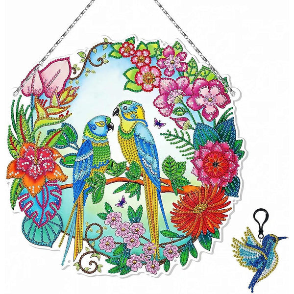 5D Diamond Painting Door Hanger Birds with LED and Pendant
