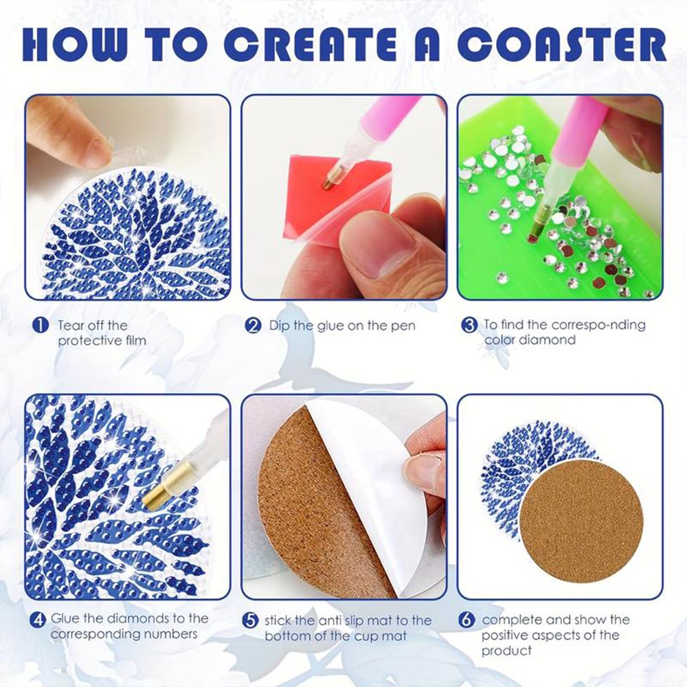 5D Diamond Painting Coaster Blue Flowers