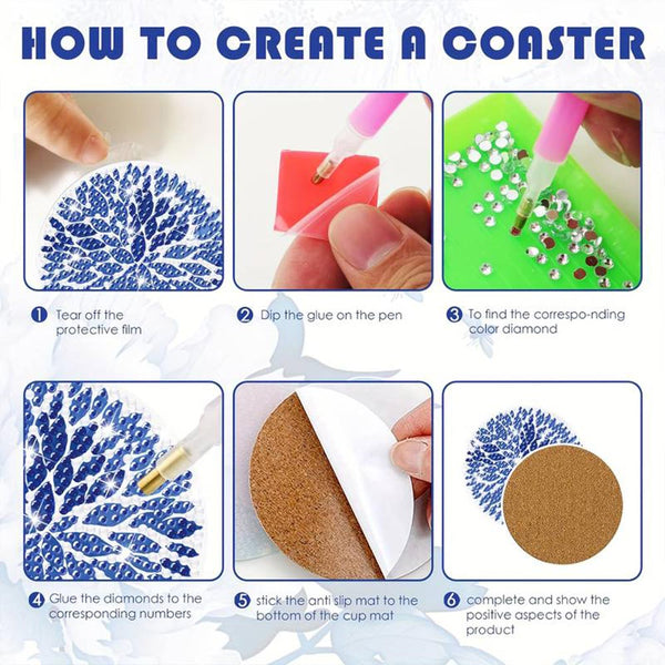 5D Diamond Painting Coaster Blue Flowers