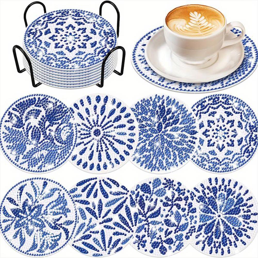 5D Diamond Painting Coaster Blue Flowers