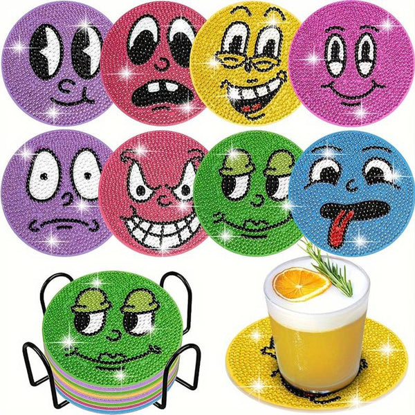 5D Diamond Painting Coaster Emoji 8 Pieces