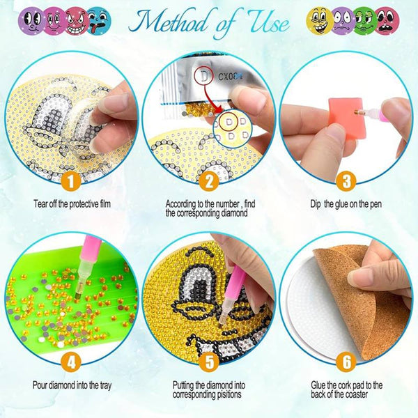 5D Diamond Painting Coaster Emoji 8 Pieces