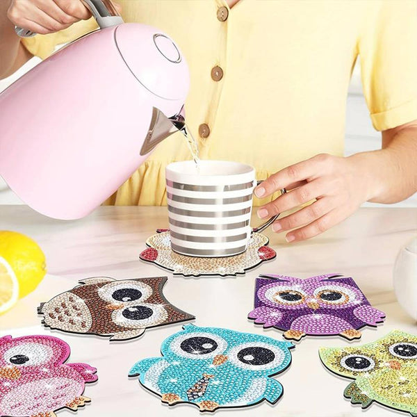 5D Diamond Painting Coaster Owls 10 Pieces