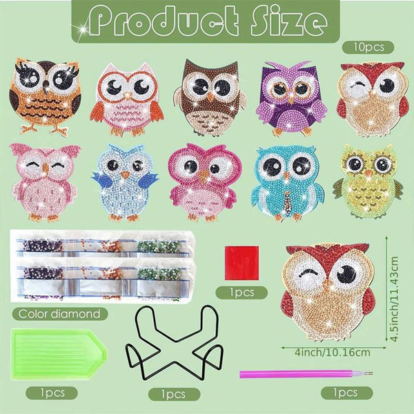 5D Diamond Painting Coaster Owls 10 Pieces