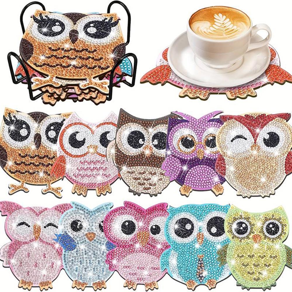 5D Diamond Painting Coaster Owls 10 Pieces