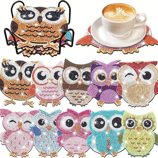 5D Diamond Painting Coaster Owls 10 Pieces