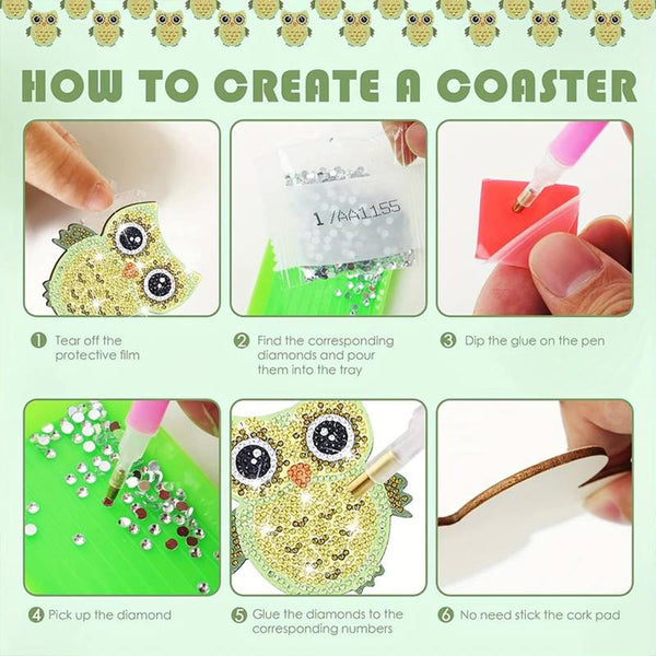 5D Diamond Painting Coaster Owls 10 Pieces