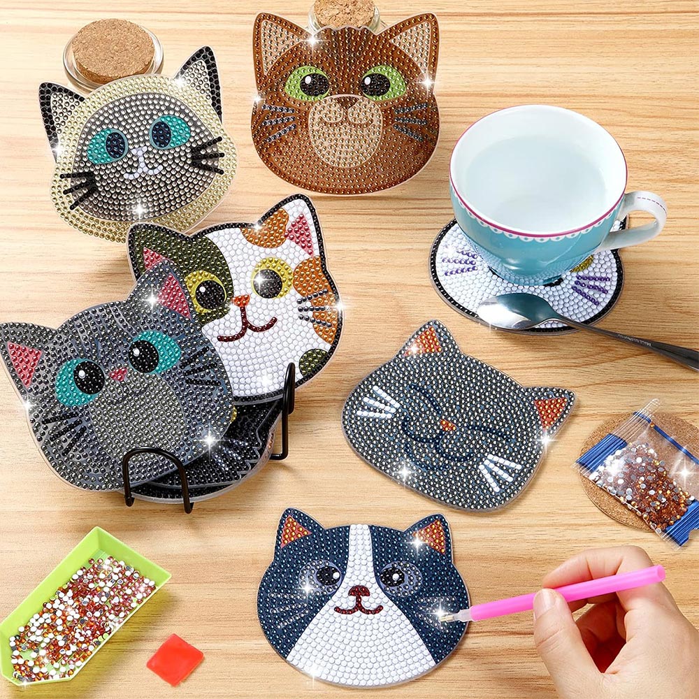 5D Diamond Painting Coaster Cats 10 Pieces