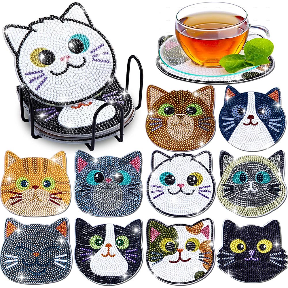 5D Diamond Painting Coaster Cats 10 Pieces