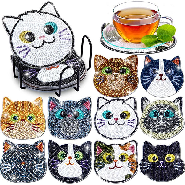 5D Diamond Painting Coaster Cats 10 Pieces