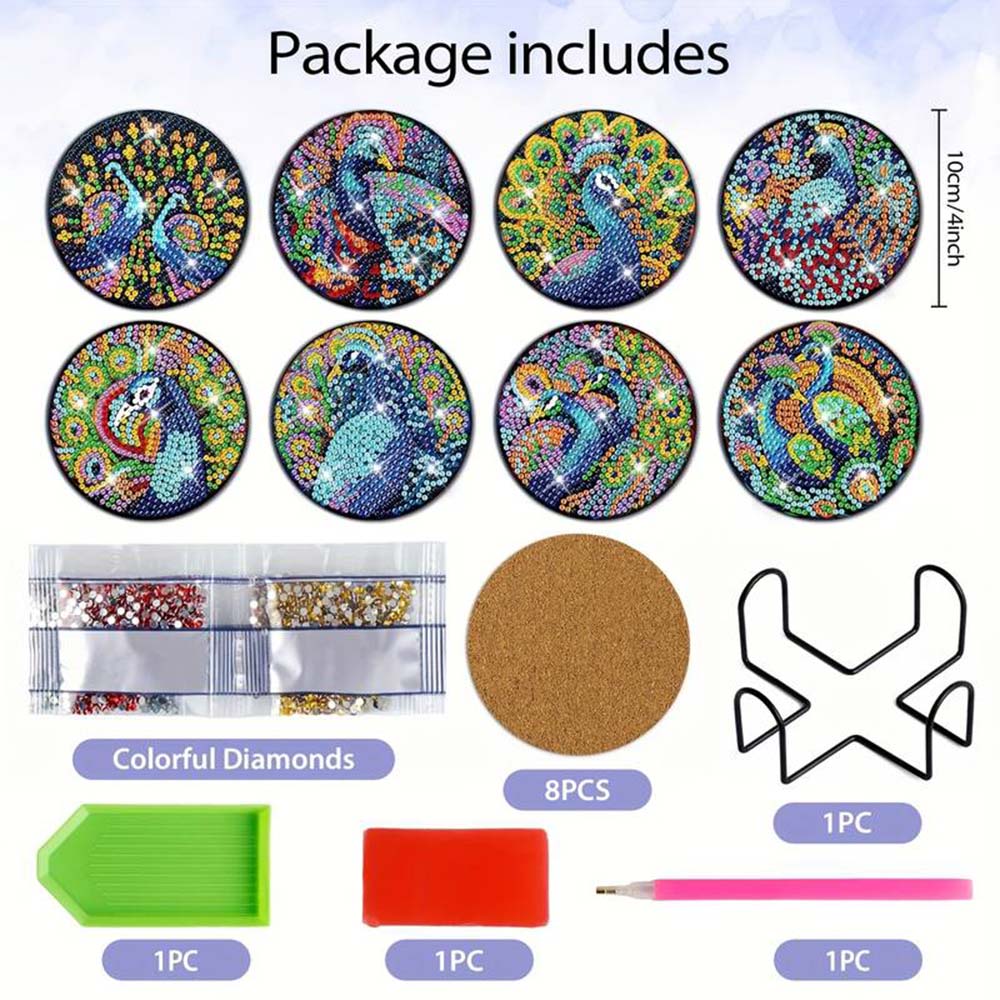 5D Diamond Painting Coaster Peacock