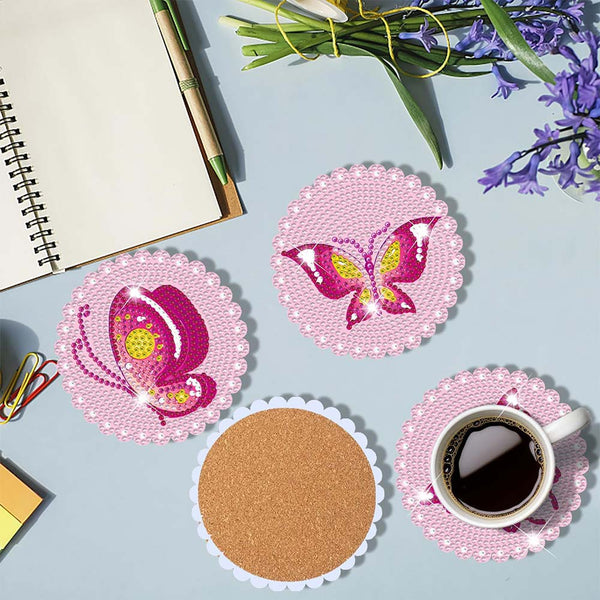 5D Diamond Painting Coaster Pink Butterflies