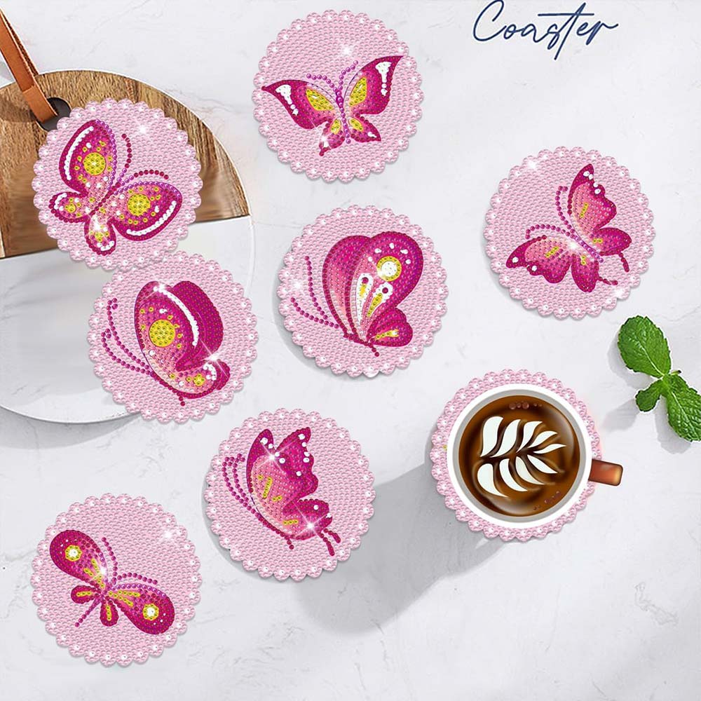 5D Diamond Painting Coaster Pink Butterflies