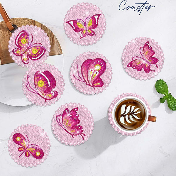 5D Diamond Painting Coaster Pink Butterflies