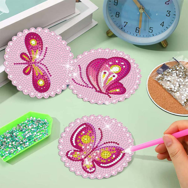5D Diamond Painting Coaster Pink Butterflies