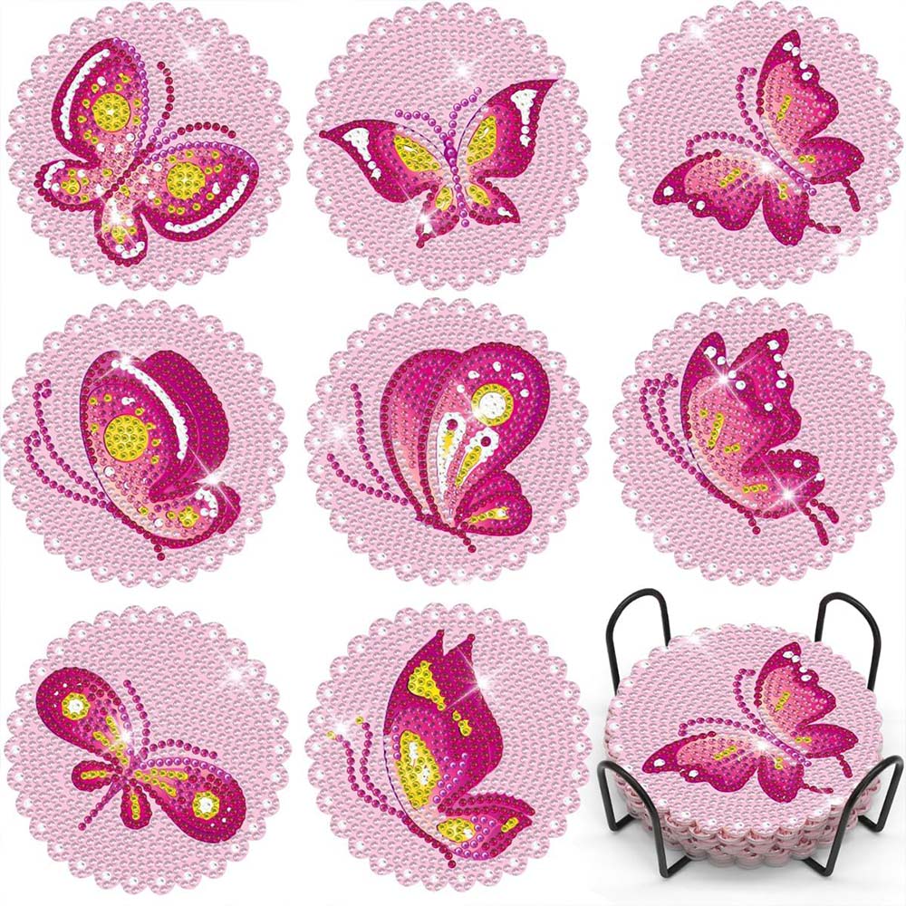 5D Diamond Painting Coaster Pink Butterflies