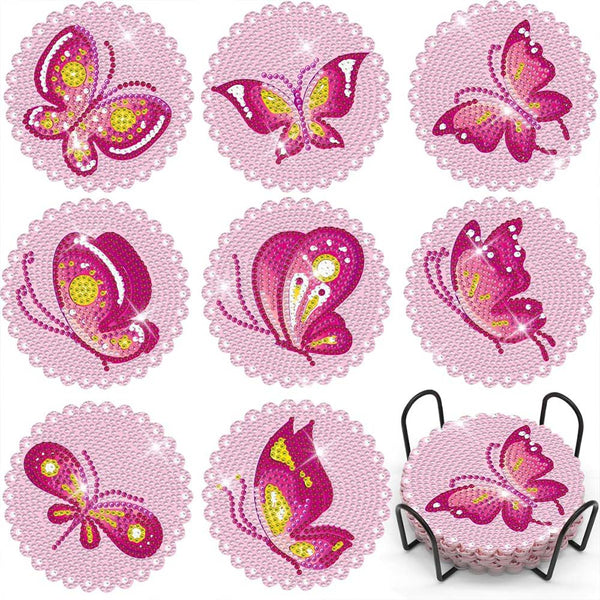 5D Diamond Painting Coaster Pink Butterflies