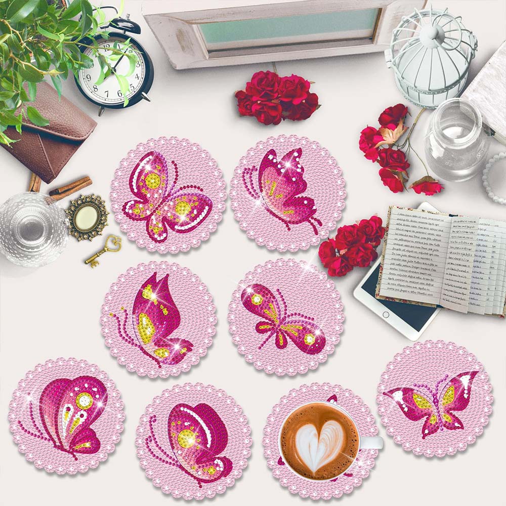 5D Diamond Painting Coaster Pink Butterflies