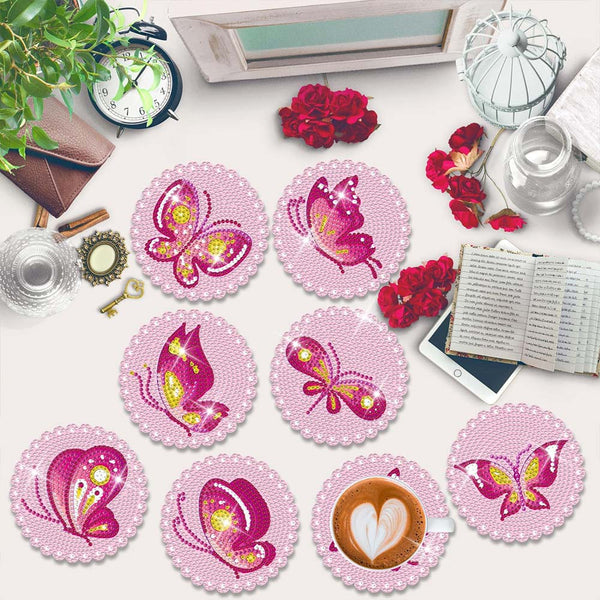 5D Diamond Painting Coaster Pink Butterflies