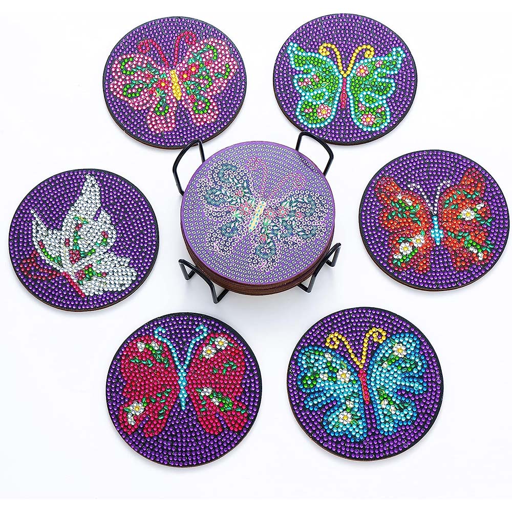 5D Diamond Painting Coaster Butterflies Purple