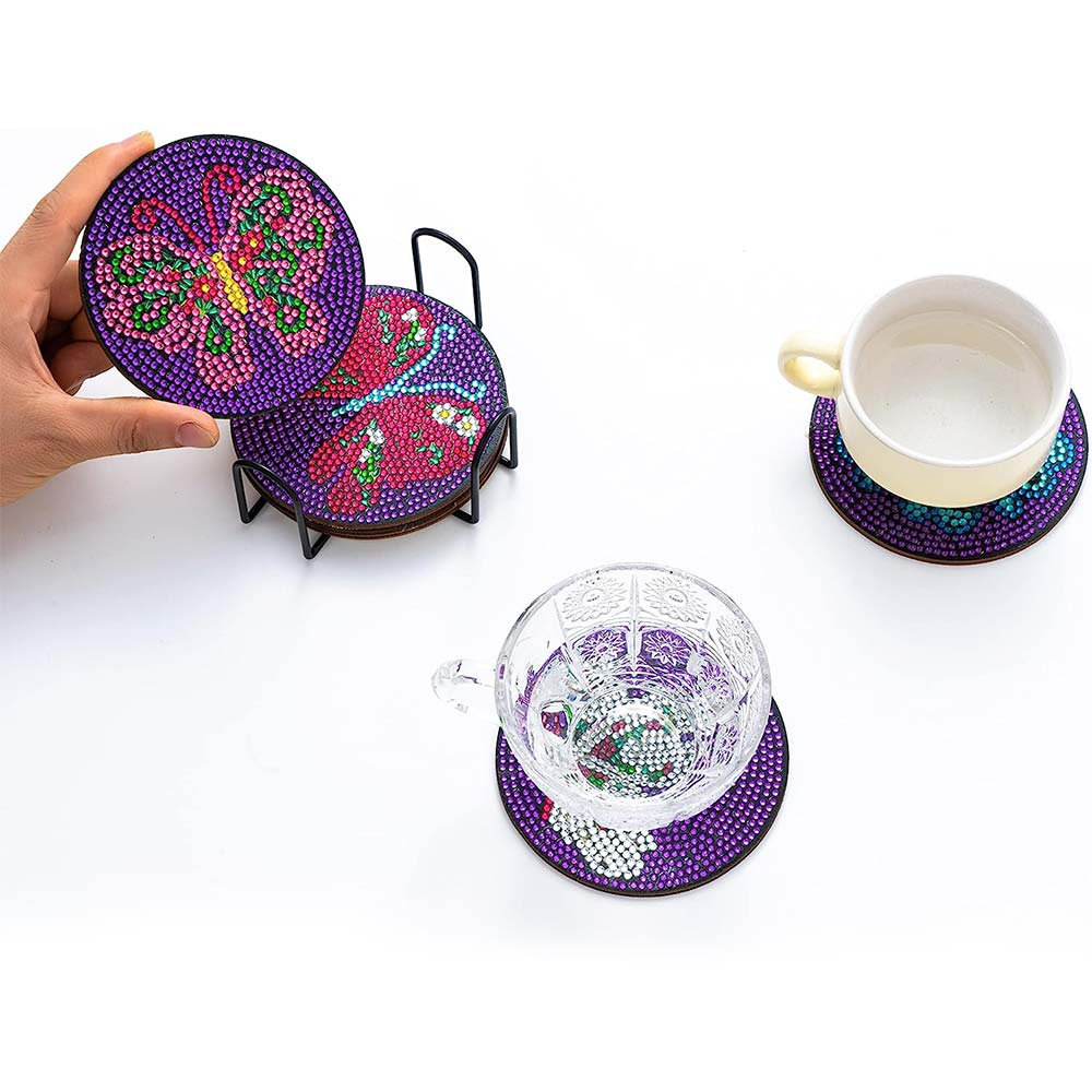 5D Diamond Painting Coaster Butterflies Purple