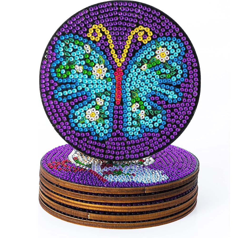 5D Diamond Painting Coaster Butterflies Purple