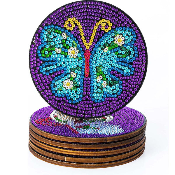 5D Diamond Painting Coaster Butterflies Purple