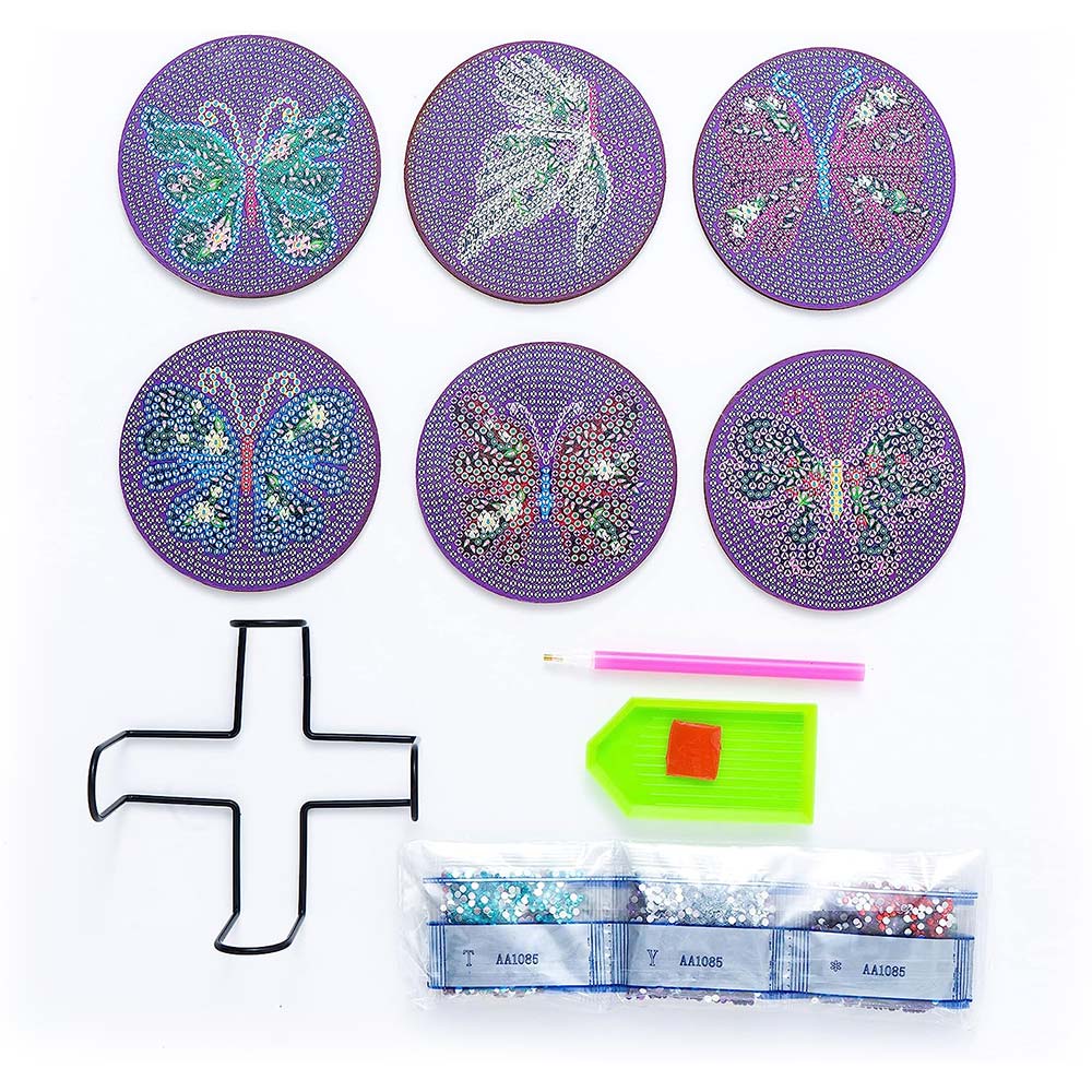 5D Diamond Painting Coaster Butterflies Purple