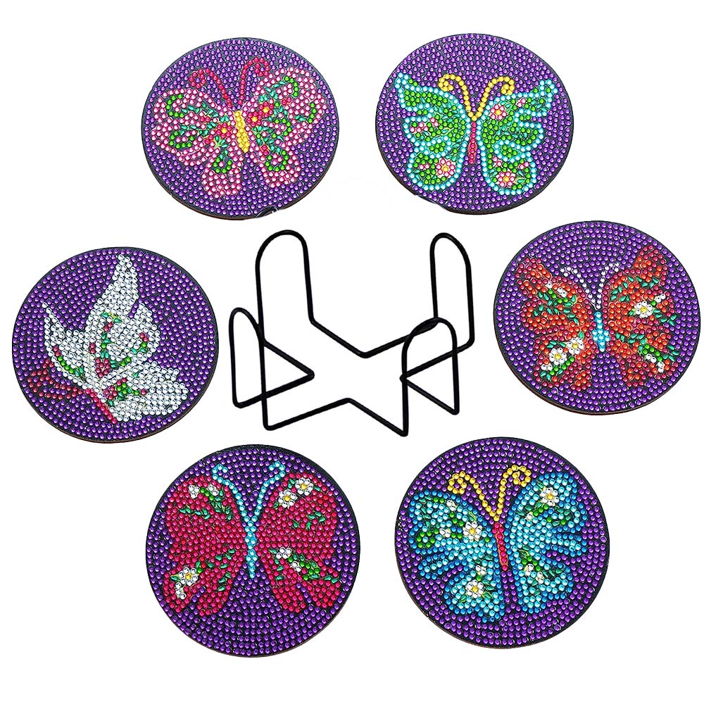 5D Diamond Painting Coaster Butterflies Purple