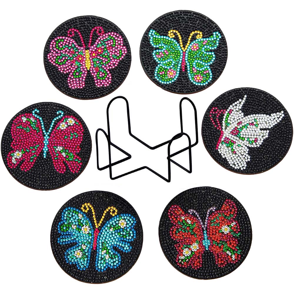 5D Diamond Painting Coaster Butterflies Black