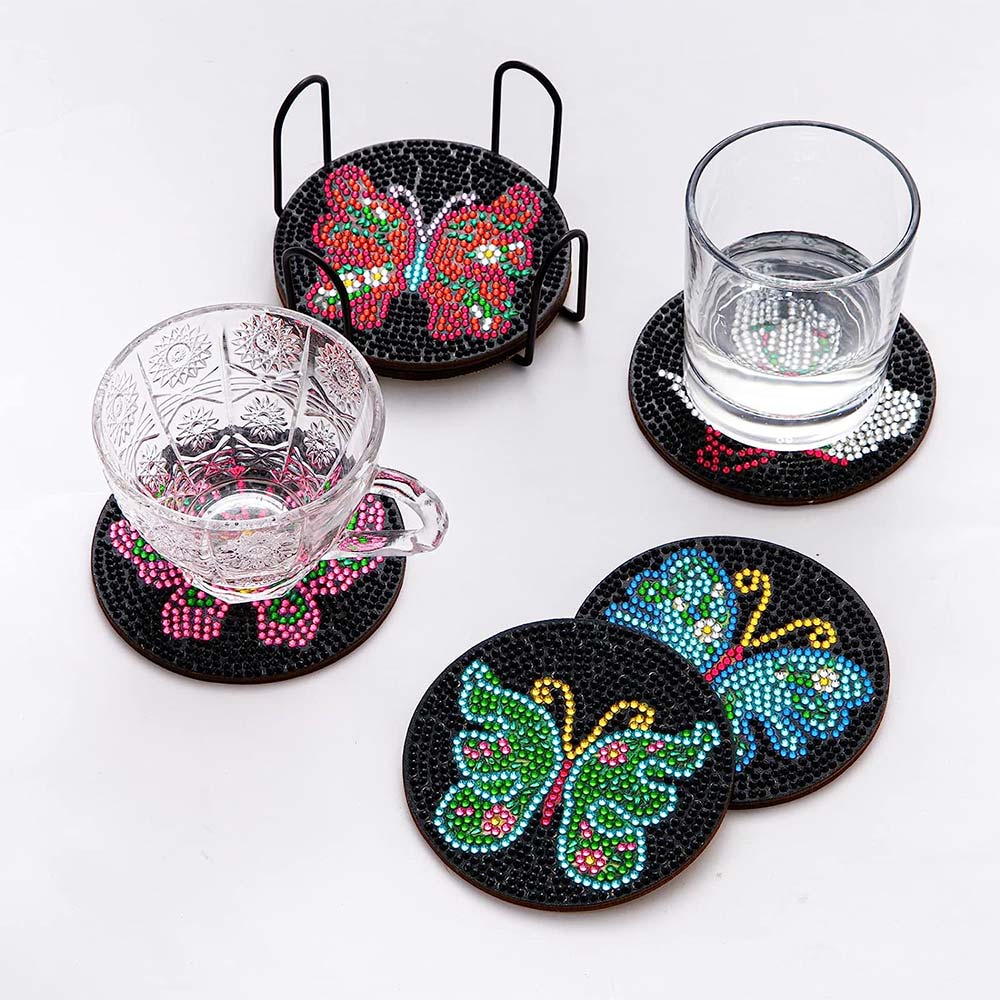 5D Diamond Painting Coaster Butterflies Black