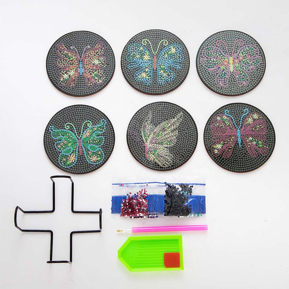 5D Diamond Painting Coaster Butterflies Black