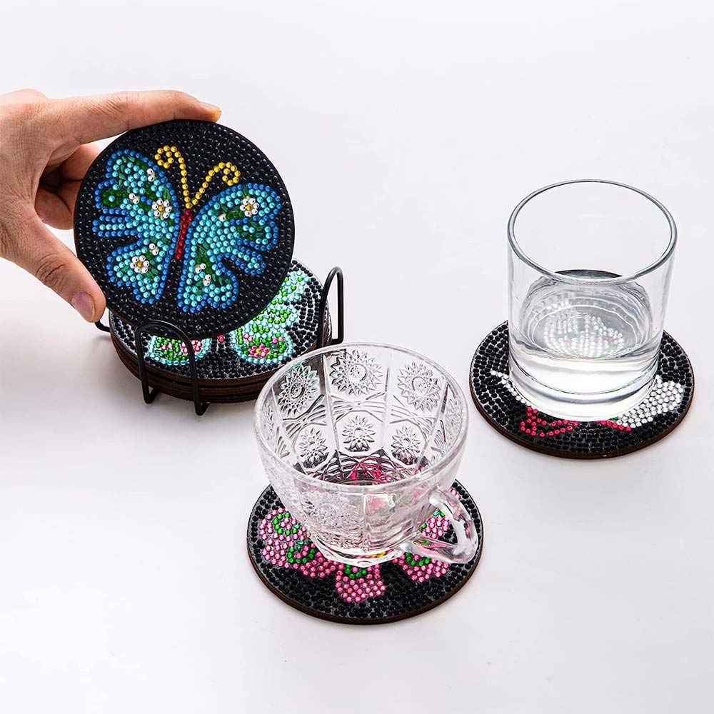 5D Diamond Painting Coaster Butterflies Black