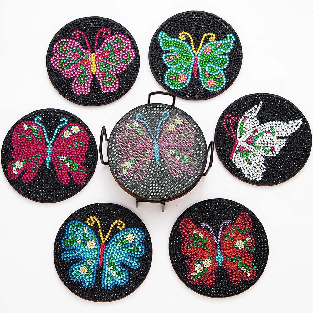 5D Diamond Painting Coaster Butterflies Black