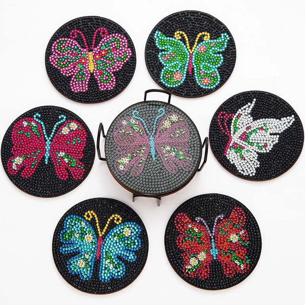 5D Diamond Painting Coaster Butterflies Black