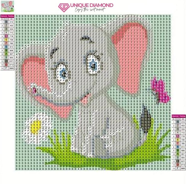 5D Kids Diamond Painting Elephant with Picture Frame