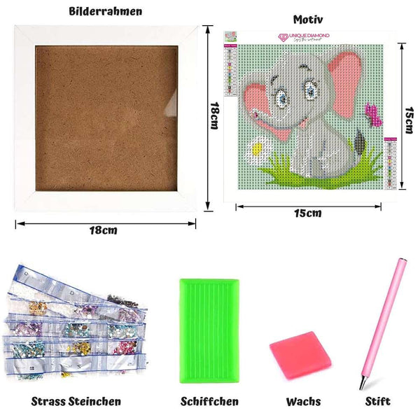 5D Kids Diamond Painting Elephant with Picture Frame