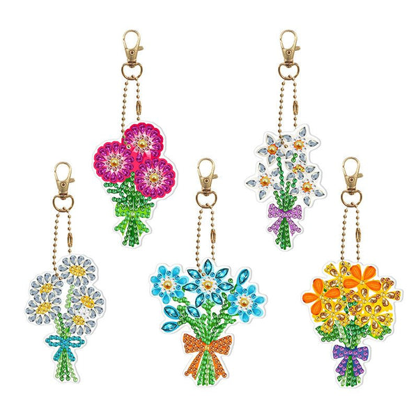 5D Diamond Painting Keychain Flower Bouquet 5 Pieces