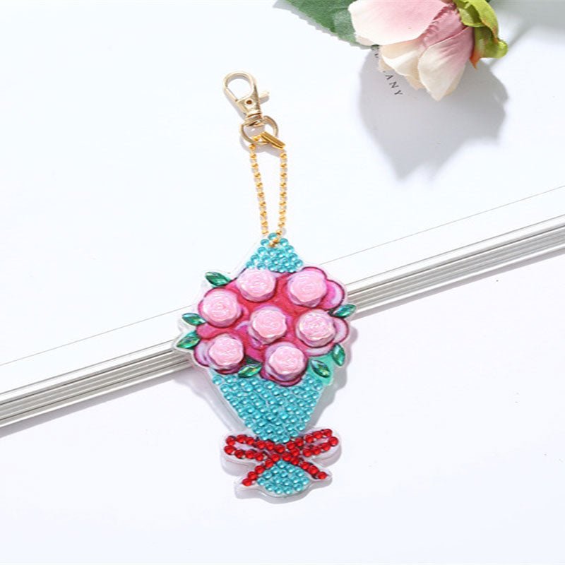 5D Diamond Painting Keychain Flower Bouquet