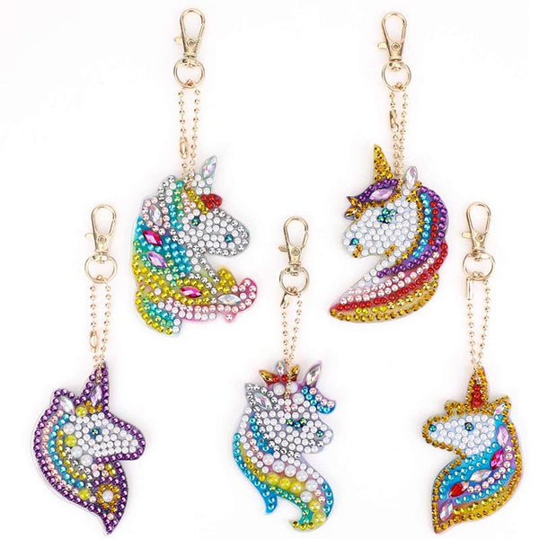 5D Diamond Painting Keychain Unicorns 5 Pieces