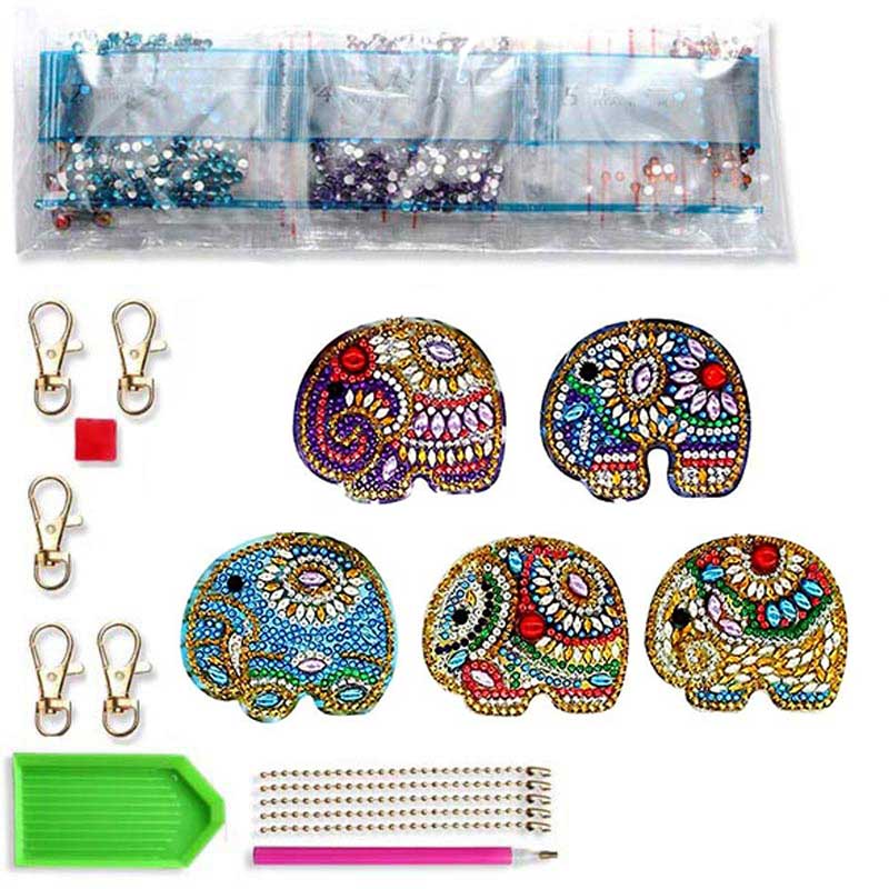 5D Diamond Painting Keychain Elephants 5 Pieces