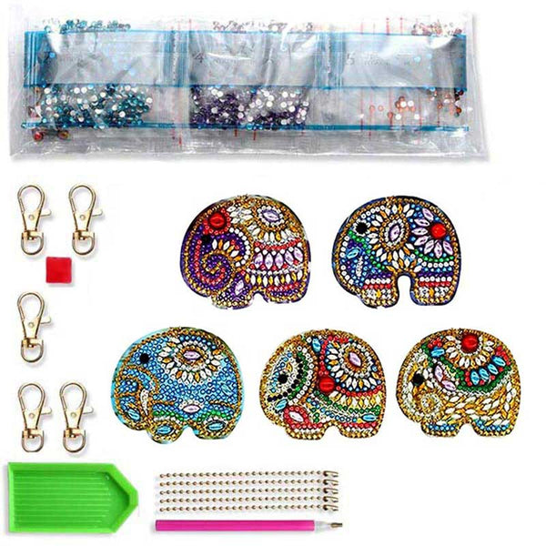 5D Diamond Painting Keychain Elephants 5 Pieces