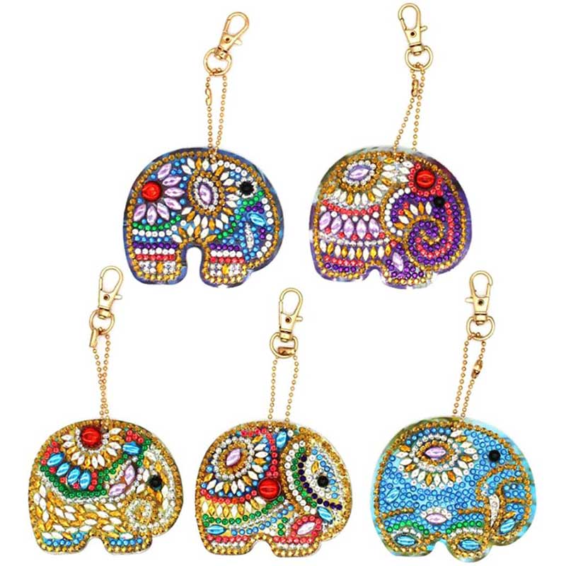 5D Diamond Painting Keychain Elephants 5 Pieces