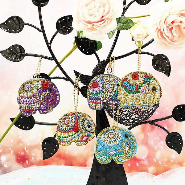 5D Diamond Painting Keychain Elephants 5 Pieces