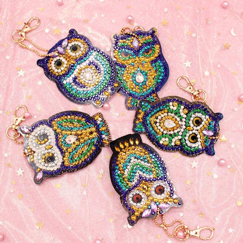 5D Diamond Painting Keychain Owls Set of 5 Pieces
