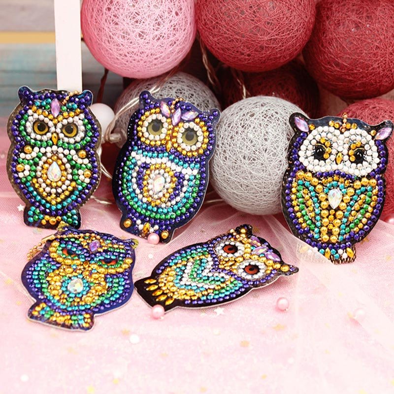 5D Diamond Painting Keychain Owls Set of 5 Pieces