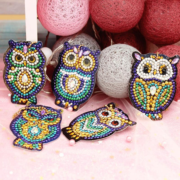 5D Diamond Painting Keychain Owls Set of 5 Pieces